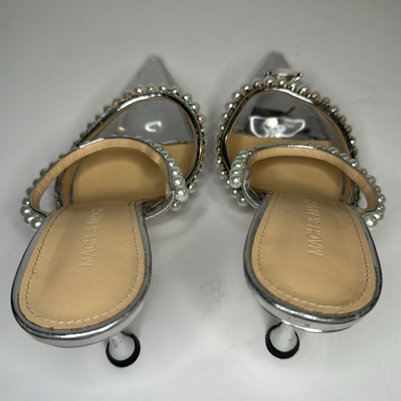 Mach & Mach Diamond of Elizabeth PVC Mules in Clear Silver Faux Pearl sz 38 8 US - Picture 6 of 17